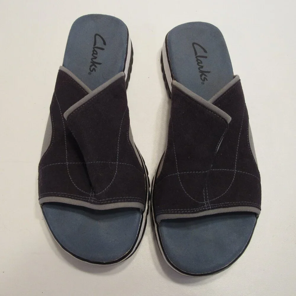 Clarks Navy Blue Slip On Sueded Canvas Sandals Size 8M